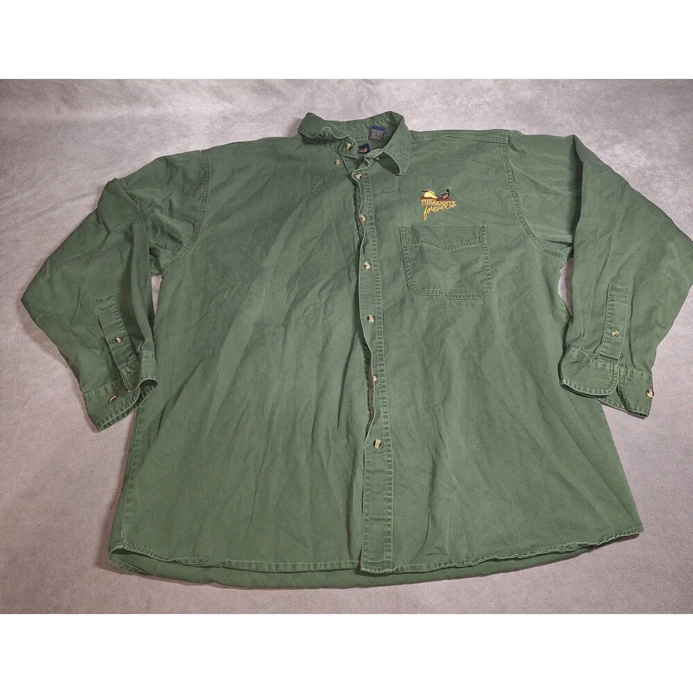 Blue Generation Pheasants Forever XL Green Button Up Long Sleeve Shirt Cotton